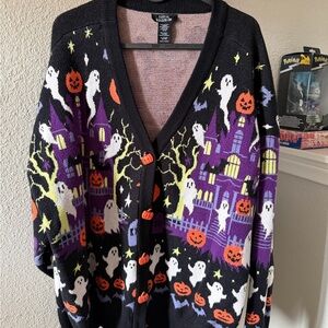 Social Collision Halloween Haunted House Cardigan Plus Size 2X